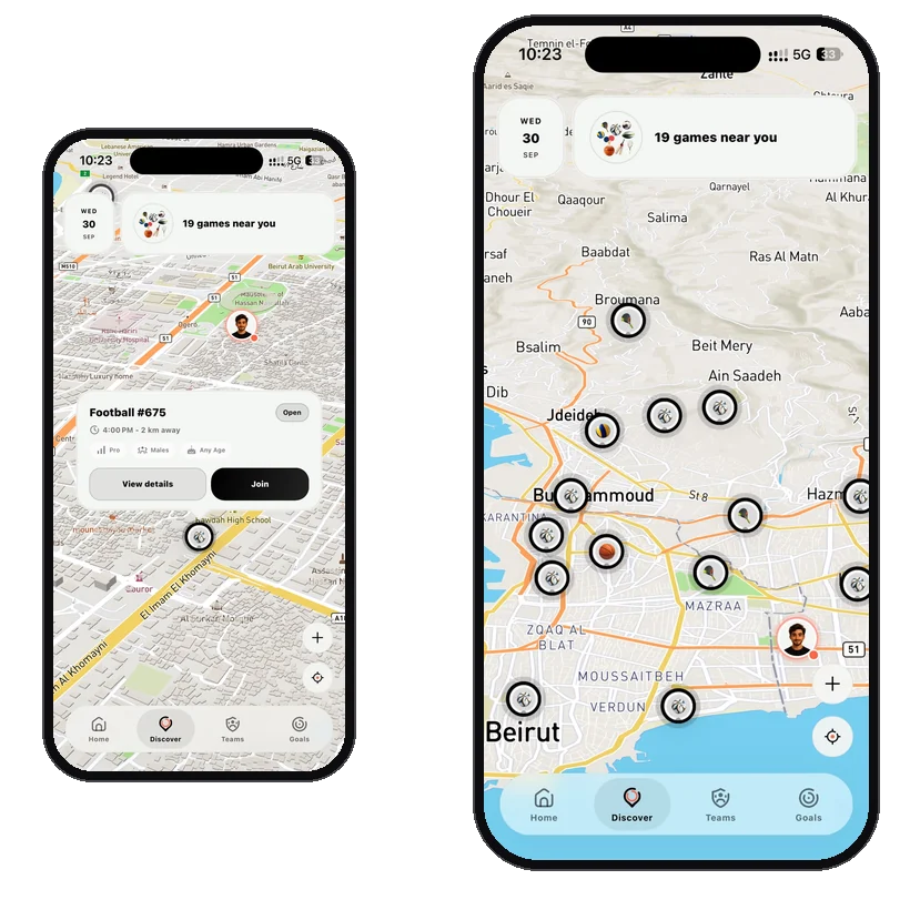 The discovery map with nearby games and a game preview