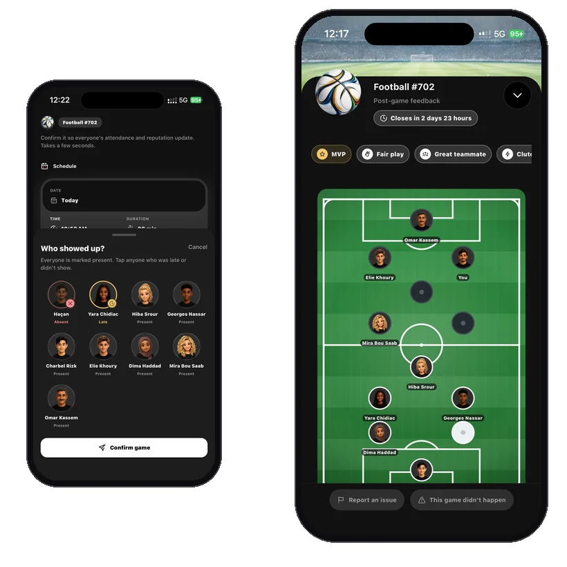 Confirming attendance and voting after a football game